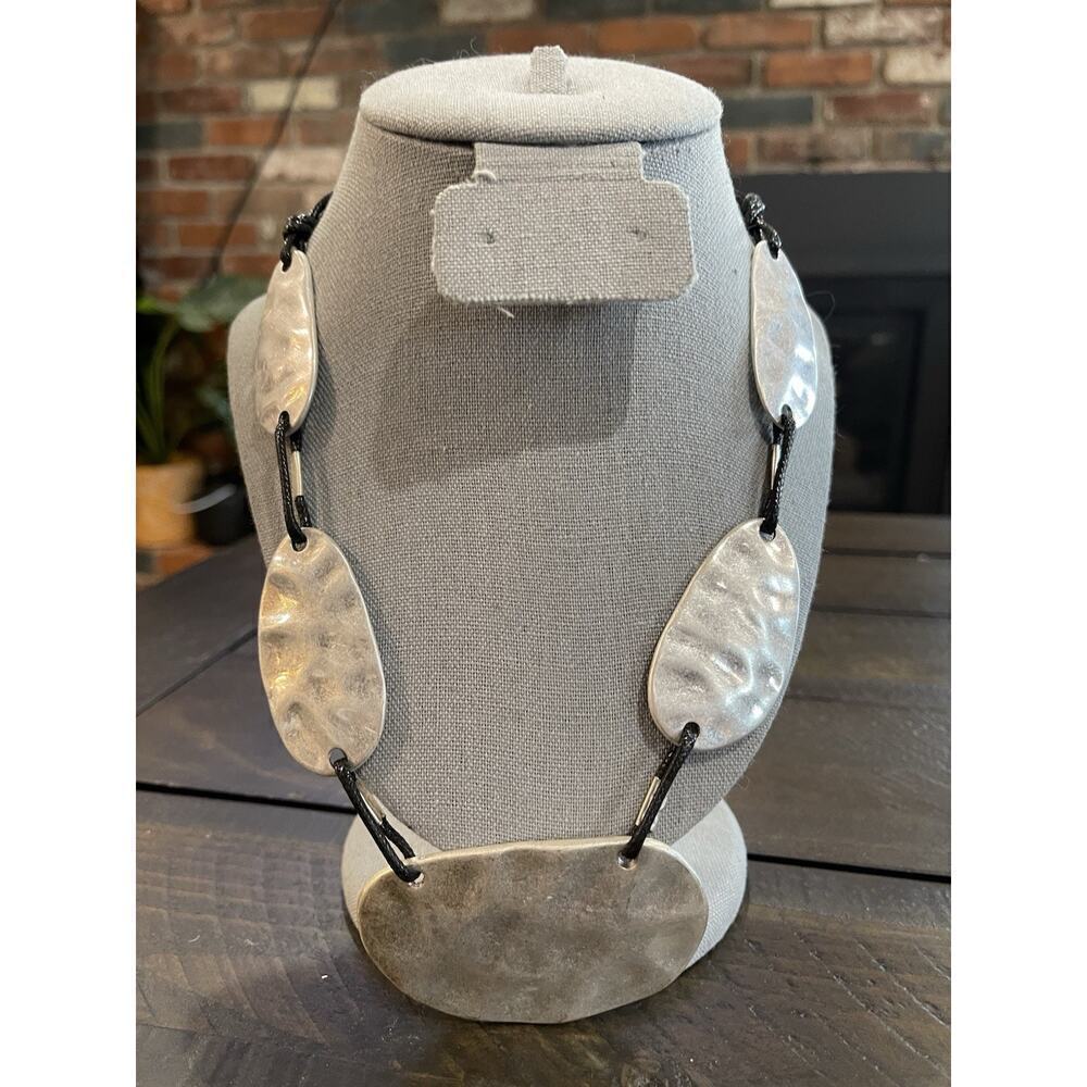 Style & Co Statement Necklace Silver Chunky Metal Faux Leather